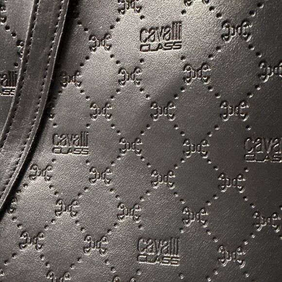 Cavalli Class Sandra Shopper Tote Bag Black Debossed Designer Handbag NWT - Picture 3 of 8
